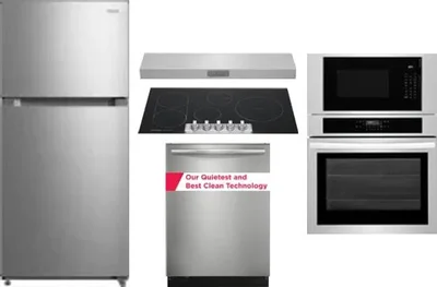5 Piece Package Includes Refrigerator, Cooktop, Wall Oven, Hood And Dishwasher