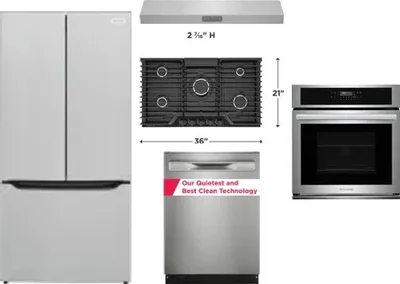 5 Piece Package Includes Refrigerator, Cooktop, Wall Oven, Hood And Dishwasher