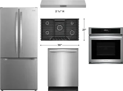 5 Piece Package Includes Refrigerator, Cooktop, Wall Oven, Hood And Dishwasher