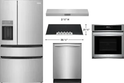 5 Piece Package Includes Refrigerator, Cooktop, Wall Oven, Hood And Dishwasher