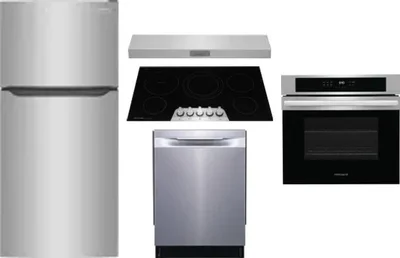 5 Piece Package Includes Refrigerator, Cooktop, Wall Oven, Hood And Dishwasher