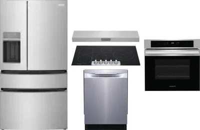 5 Piece Package Includes Refrigerator, Cooktop, Wall Oven, Hood And Dishwasher