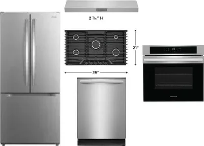 5 Piece Package Includes Refrigerator, Cooktop, Wall Oven, Hood And Dishwasher