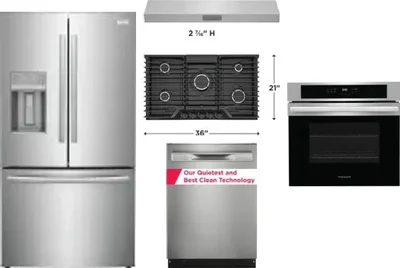 5 Piece Package Includes Refrigerator, Cooktop, Wall Oven, Hood And Dishwasher