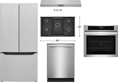 5 Piece Package Includes Refrigerator, Cooktop, Wall Oven, Hood And Dishwasher