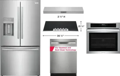 5 Piece Package Includes Refrigerator, Cooktop, Wall Oven, Hood And Dishwasher