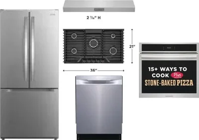 5 Piece Package Includes Refrigerator, Cooktop, Wall Oven, Hood And Dishwasher