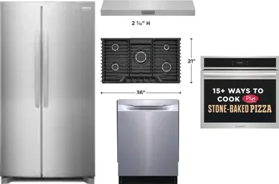 5 Piece Package Includes Refrigerator, Cooktop, Wall Oven, Hood And Dishwasher
