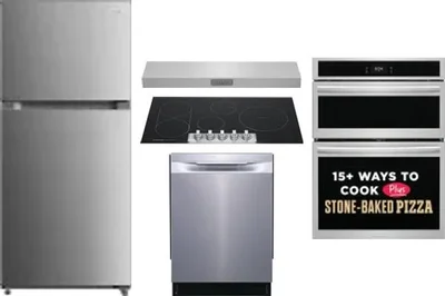 5 Piece Package Includes Refrigerator, Cooktop, Wall Oven, Hood And Dishwasher