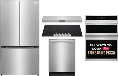 5 Piece Package Includes Refrigerator, Cooktop, Wall Oven, Hood And Dishwasher