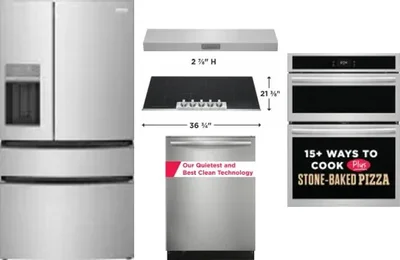 5 Piece Package Includes Refrigerator, Cooktop, Wall Oven, Hood And Dishwasher