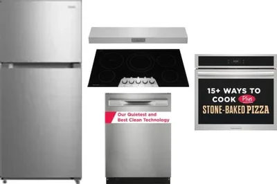 5 Piece Package Includes Refrigerator, Cooktop, Wall Oven, Hood And Dishwasher