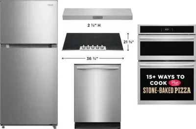 5 Piece Package Includes Refrigerator, Cooktop, Wall Oven, Hood And Dishwasher