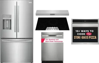 5 Piece Package Includes Refrigerator, Cooktop, Wall Oven, Hood And Dishwasher