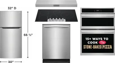 5 Piece Package Includes Refrigerator, Cooktop, Wall Oven, Hood And Dishwasher