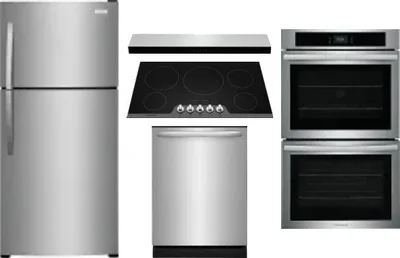 5 Piece Package Includes Refrigerator, Cooktop, Wall Oven, Hood And Dishwasher