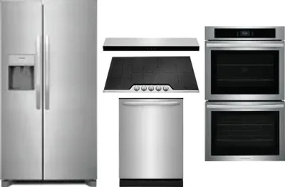 5 Piece Package Includes Refrigerator, Cooktop, Wall Oven, Hood And Dishwasher