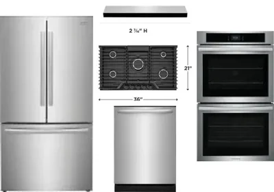5 Piece Package Includes Refrigerator, Cooktop, Wall Oven, Hood And Dishwasher