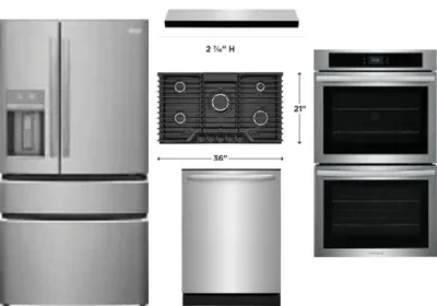 5 Piece Package Includes Refrigerator, Cooktop, Wall Oven, Hood And Dishwasher