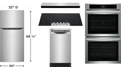 5 Piece Package Includes Refrigerator, Cooktop, Wall Oven, Hood And Dishwasher