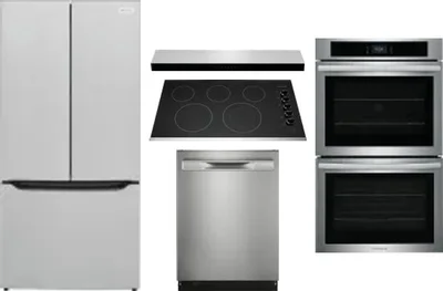 5 Piece Package Includes Refrigerator, Cooktop, Wall Oven, Hood And Dishwasher