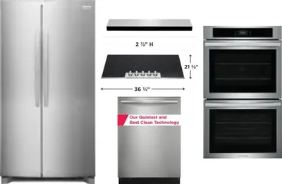 5 Piece Package Includes Refrigerator, Cooktop, Wall Oven, Hood And Dishwasher