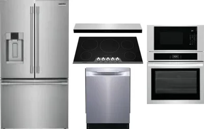 5 Piece Package Includes Refrigerator, Cooktop, Wall Oven, Hood And Dishwasher