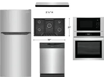 5 Piece Package Includes Refrigerator, Cooktop, Wall Oven, Hood And Dishwasher