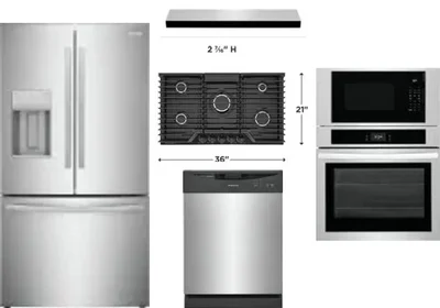 5 Piece Package Includes Refrigerator, Cooktop, Wall Oven, Hood And Dishwasher