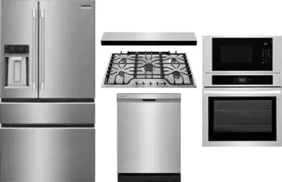 5 Piece Package Includes Refrigerator, Cooktop, Wall Oven, Hood And Dishwasher