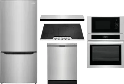 5 Piece Package Includes Refrigerator, Cooktop, Wall Oven, Hood And Dishwasher
