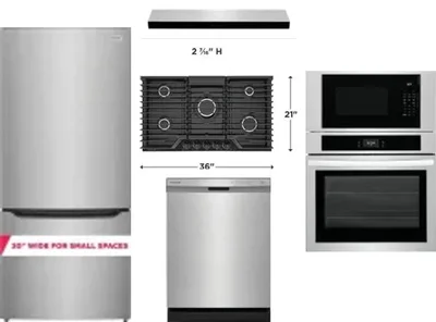 5 Piece Package Includes Refrigerator, Cooktop, Wall Oven, Hood And Dishwasher