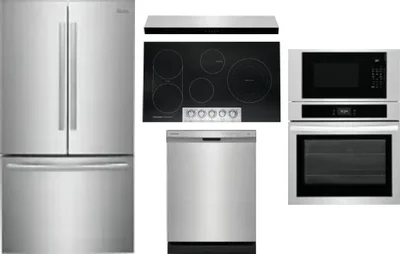 5 Piece Package Includes Refrigerator, Cooktop, Wall Oven, Hood And Dishwasher