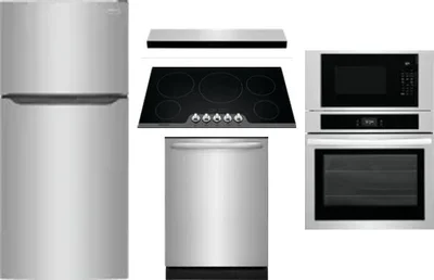 5 Piece Package Includes Refrigerator, Cooktop, Wall Oven, Hood And Dishwasher