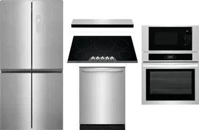 5 Piece Package Includes Refrigerator, Cooktop, Wall Oven, Hood And Dishwasher