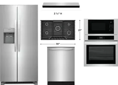 5 Piece Package Includes Refrigerator, Cooktop, Wall Oven, Hood And Dishwasher