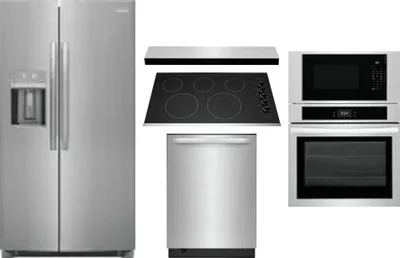 5 Piece Package Includes Refrigerator, Cooktop, Wall Oven, Hood And Dishwasher