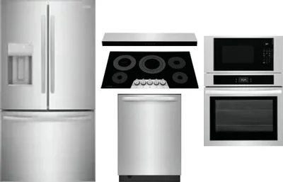 5 Piece Package Includes Refrigerator, Cooktop, Wall Oven, Hood And Dishwasher