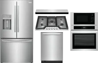 5 Piece Package Includes Refrigerator, Cooktop, Wall Oven, Hood And Dishwasher
