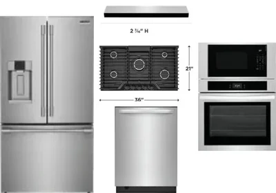 5 Piece Package Includes Refrigerator, Cooktop, Wall Oven, Hood And Dishwasher