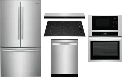 5 Piece Package Includes Refrigerator, Cooktop, Wall Oven, Hood And Dishwasher