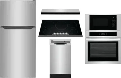 5 Piece Package Includes Refrigerator, Cooktop, Wall Oven, Hood And Dishwasher