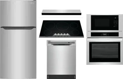 5 Piece Package Includes Refrigerator, Cooktop, Wall Oven, Hood And Dishwasher