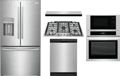 5 Piece Package Includes Refrigerator, Cooktop, Wall Oven, Hood And Dishwasher