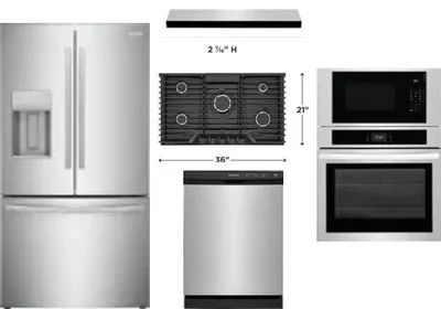 5 Piece Package Includes Refrigerator, Cooktop, Wall Oven, Hood And Dishwasher