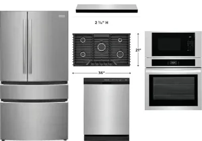 5 Piece Package Includes Refrigerator, Cooktop, Wall Oven, Hood And Dishwasher