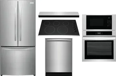 5 Piece Package Includes Refrigerator, Cooktop, Wall Oven, Hood And Dishwasher