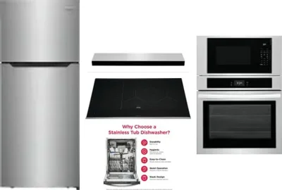 5 Piece Package Includes Refrigerator, Cooktop, Wall Oven, Hood And Dishwasher