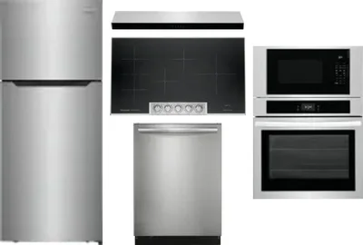 5 Piece Package Includes Refrigerator, Cooktop, Wall Oven, Hood And Dishwasher