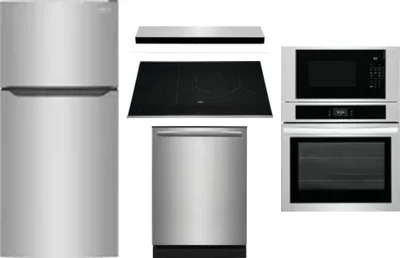 5 Piece Package Includes Refrigerator, Cooktop, Wall Oven, Hood And Dishwasher